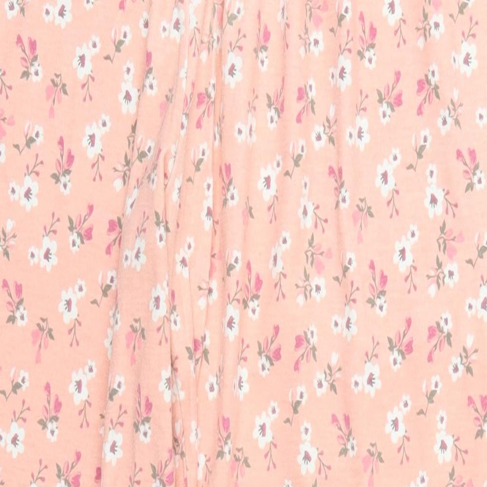 Preworn Womens Pink Floral Polyester Trousers  Size 12 L27 in Regular Drawstring - Pyjama Pants