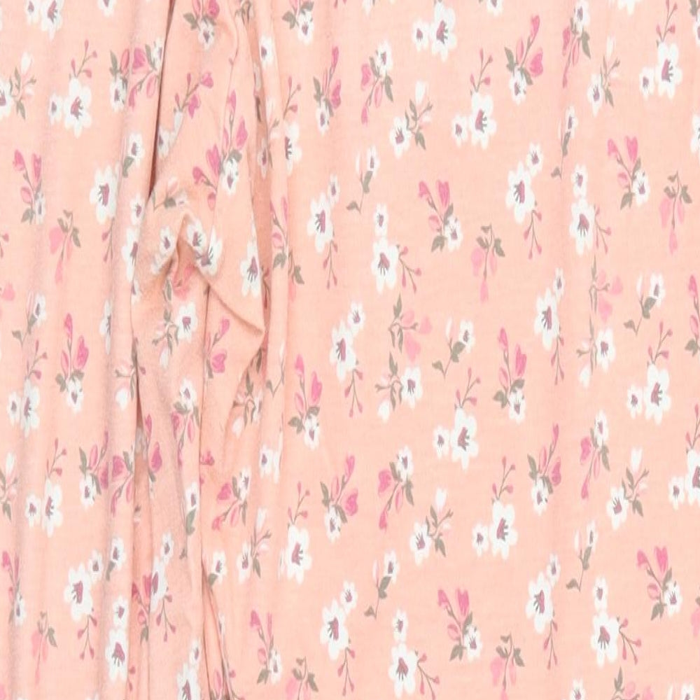 Preworn Womens Pink Floral Polyester Trousers  Size 12 L27 in Regular Drawstring - Pyjama Pants