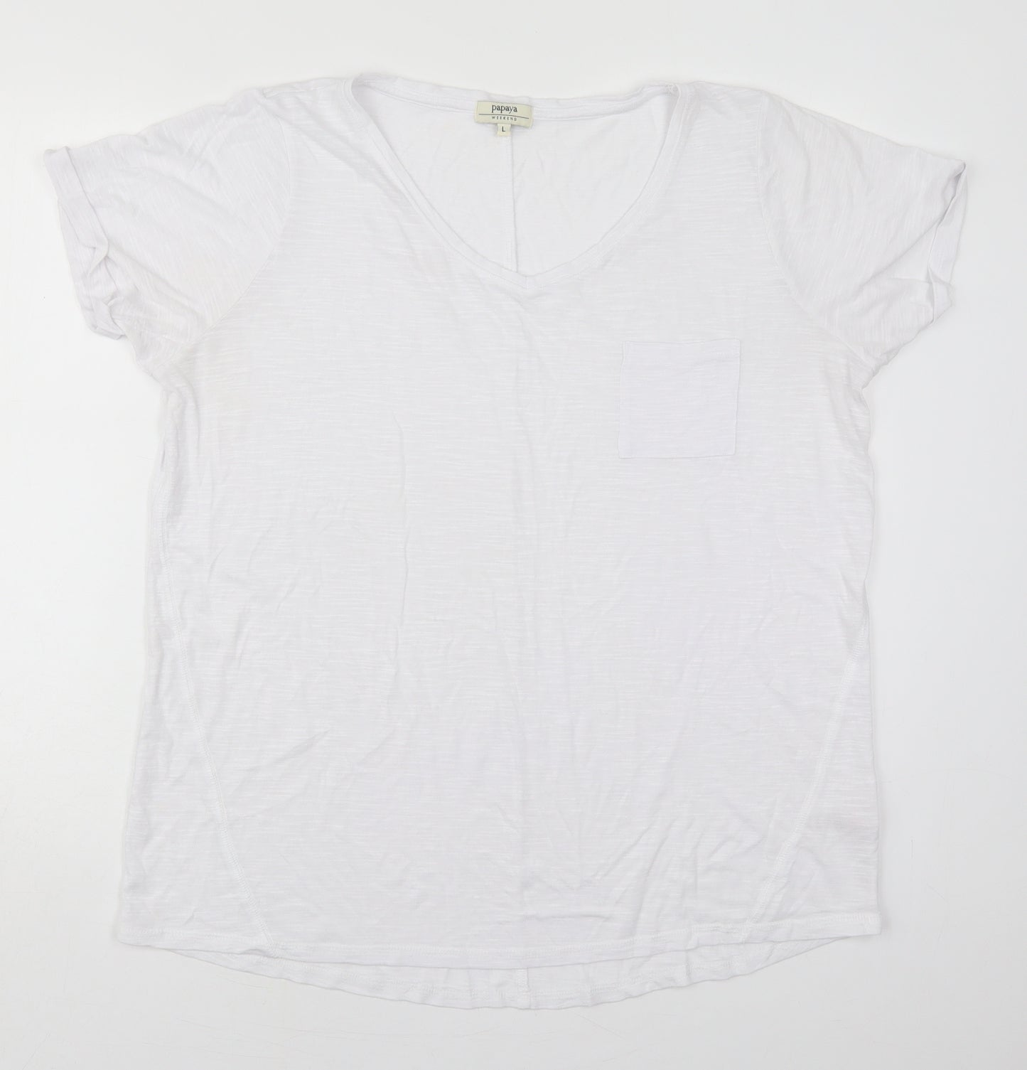Matalan Womens White  Viscose Basic T-Shirt Size L V-Neck