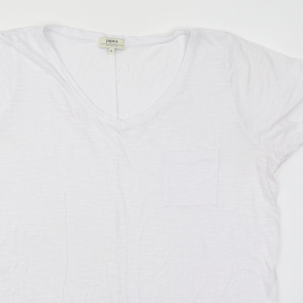 Matalan Womens White  Viscose Basic T-Shirt Size L V-Neck