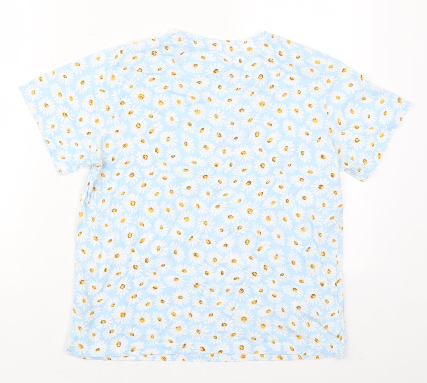 Dunnes Womens Blue Floral Cotton Basic T-Shirt Size S Crew Neck