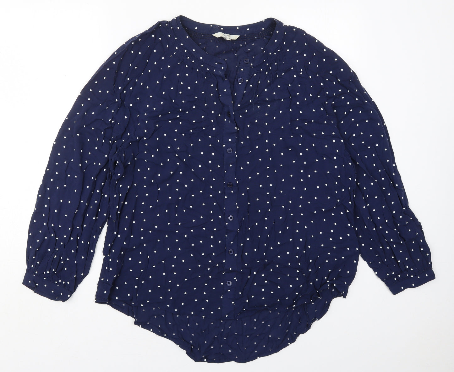 NEXT Womens Blue Polka Dot Viscose Basic Button-Up Size 16 Round Neck