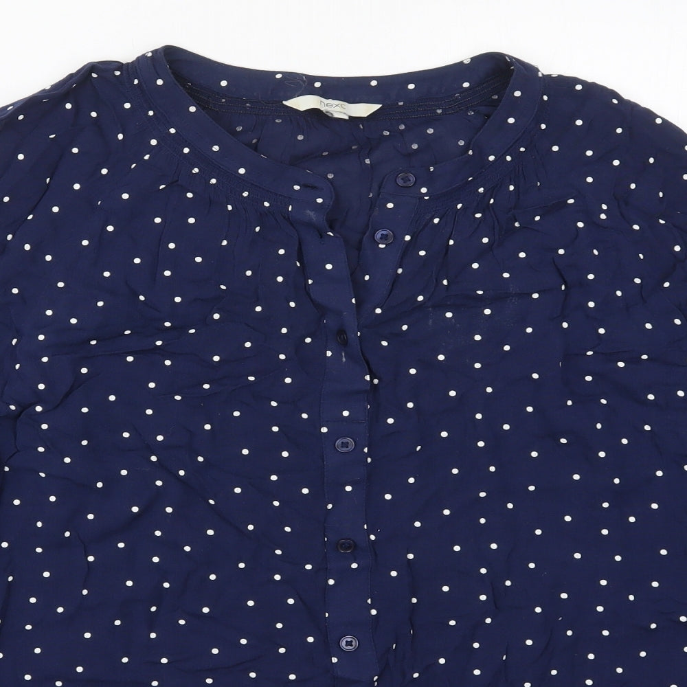 NEXT Womens Blue Polka Dot Viscose Basic Button-Up Size 16 Round Neck
