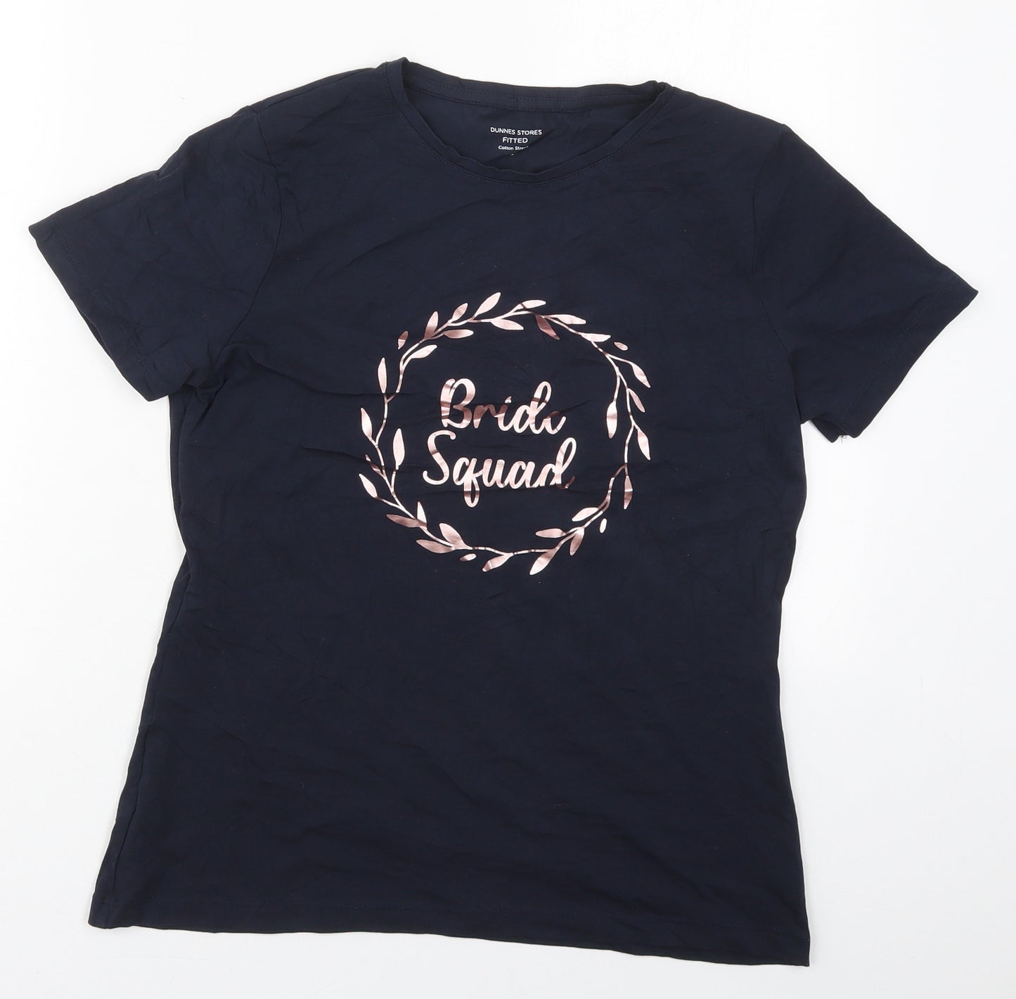 Dunnes Womens Blue  Cotton Basic T-Shirt Size M Crew Neck - Bride Squad