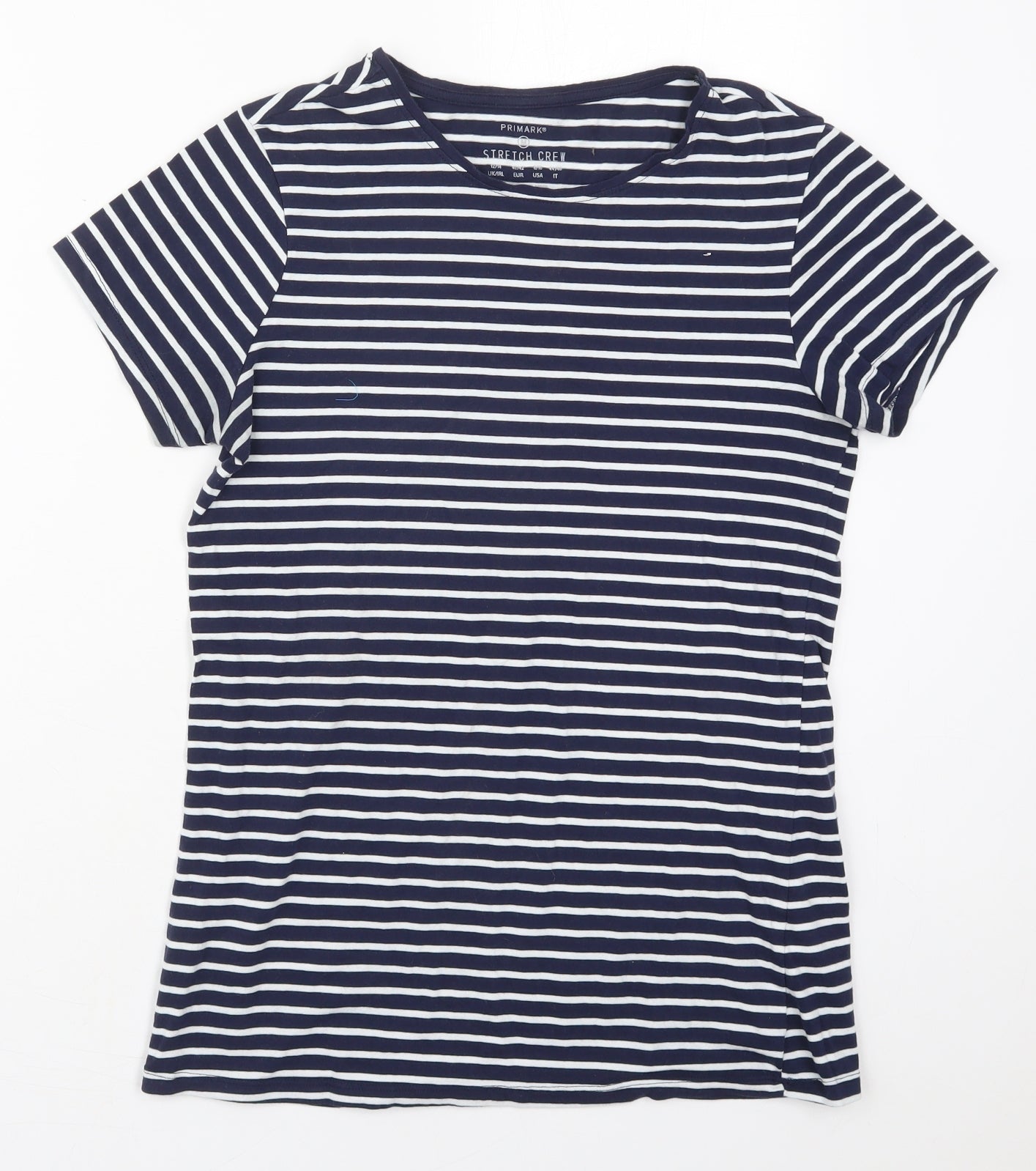 Primark Womens Blue Striped Cotton Basic T-Shirt Size 12 Round Neck