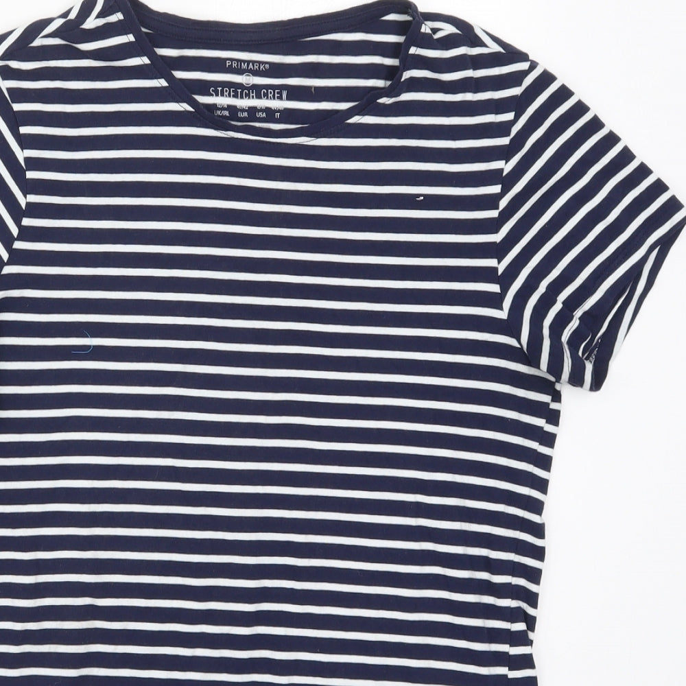 Primark Womens Blue Striped Cotton Basic T-Shirt Size 12 Round Neck