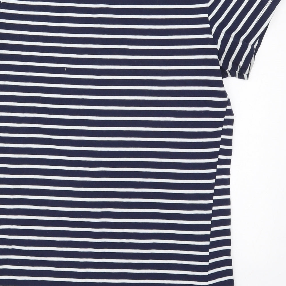 Primark Womens Blue Striped Cotton Basic T-Shirt Size 12 Round Neck