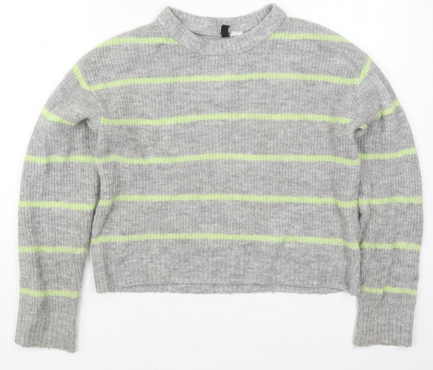 H&M Womens Grey Round Neck Striped Acrylic Pullover Jumper Size XS   - Green
