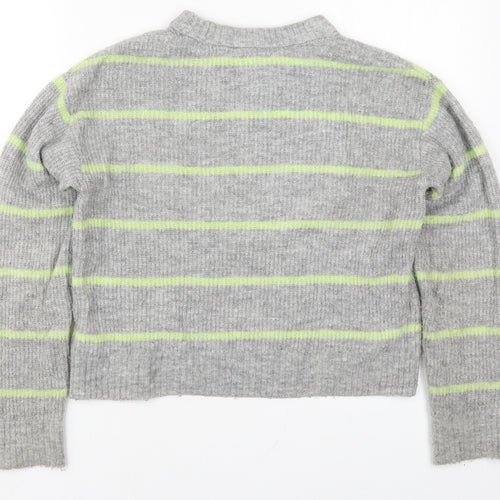 H&M Womens Grey Round Neck Striped Acrylic Pullover Jumper Size XS   - Green