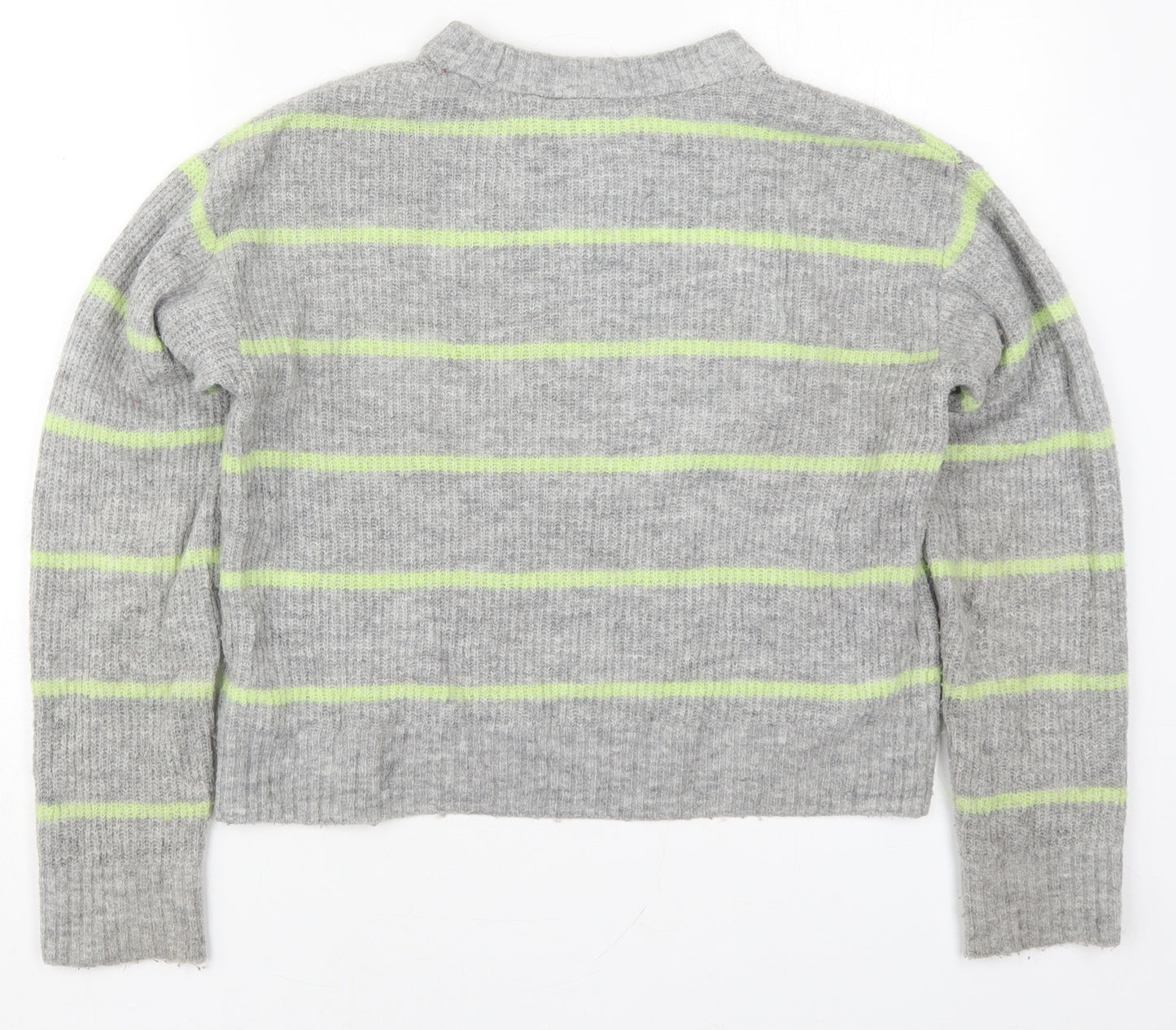 H&M Womens Grey Round Neck Striped Acrylic Pullover Jumper Size XS   - Green