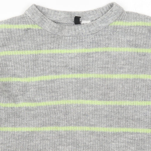 H&M Womens Grey Round Neck Striped Acrylic Pullover Jumper Size XS   - Green