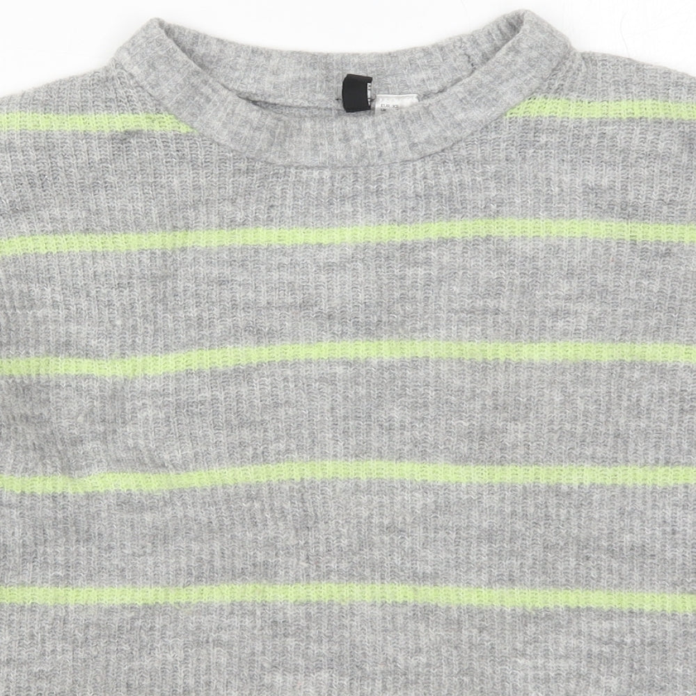 H&M Womens Grey Round Neck Striped Acrylic Pullover Jumper Size XS   - Green