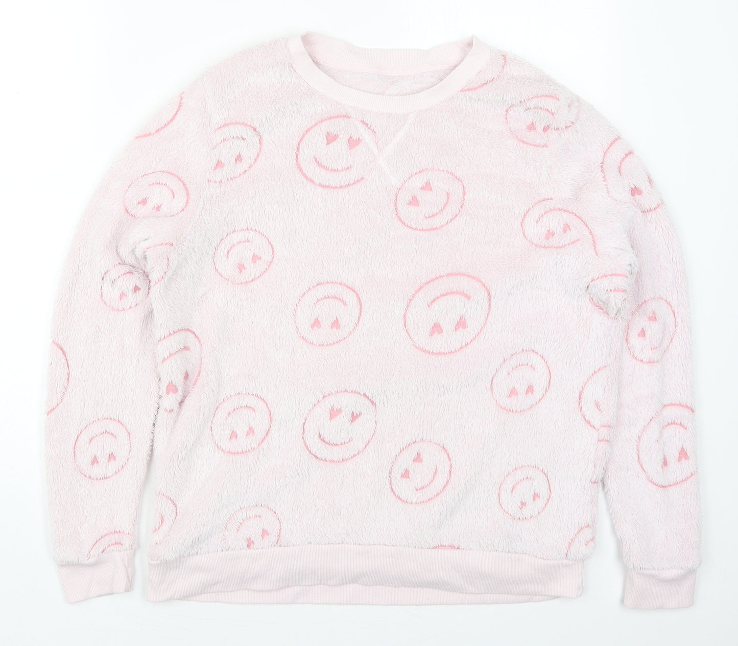 Dunnes Womens Pink Solid Polyester Top Pyjama Top Size M   - Smiley Face