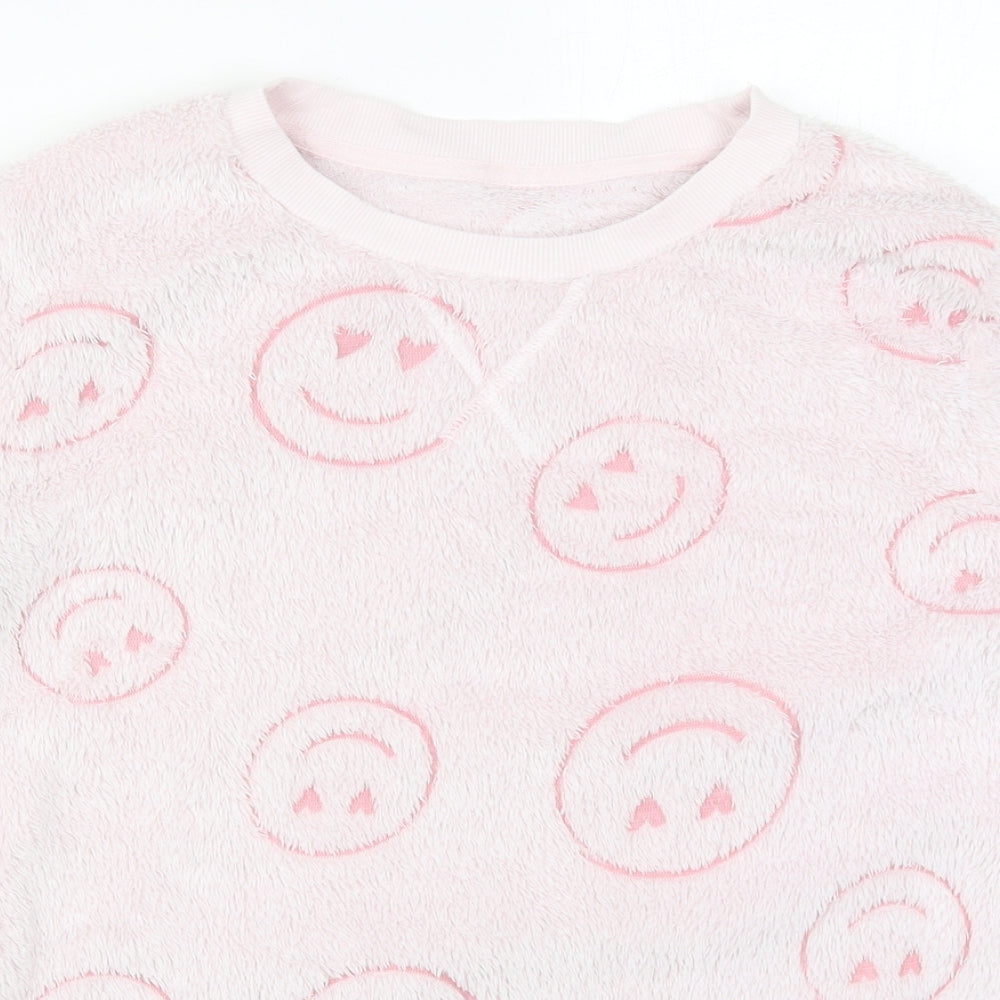 Dunnes Womens Pink Solid Polyester Top Pyjama Top Size M   - Smiley Face