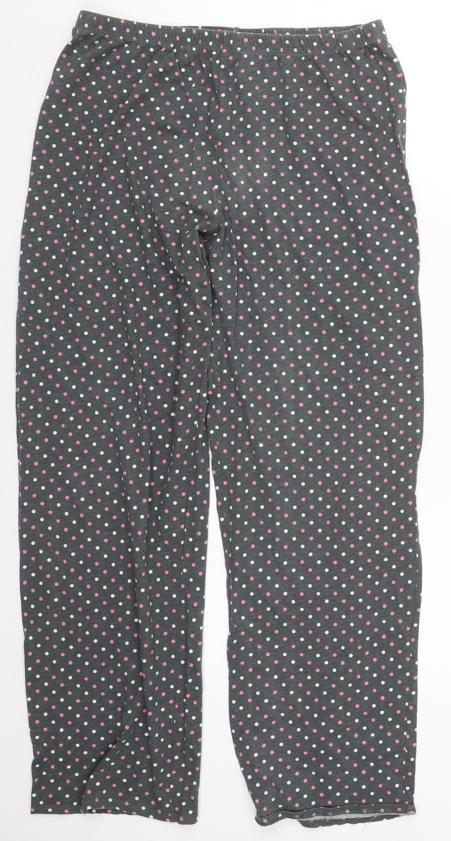 Marks and Spencer Womens Grey Polka Dot Cotton Trousers  Size 12 L28 in Regular  - Pyjama Pants