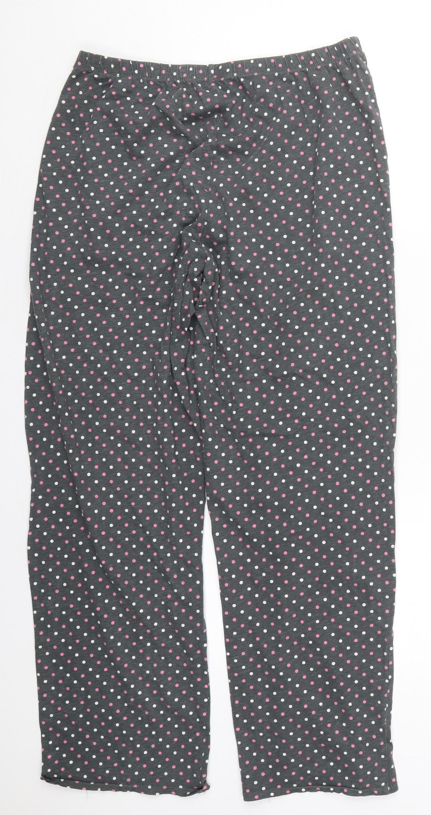 Marks and Spencer Womens Grey Polka Dot Cotton Trousers  Size 12 L28 in Regular  - Pyjama Pants