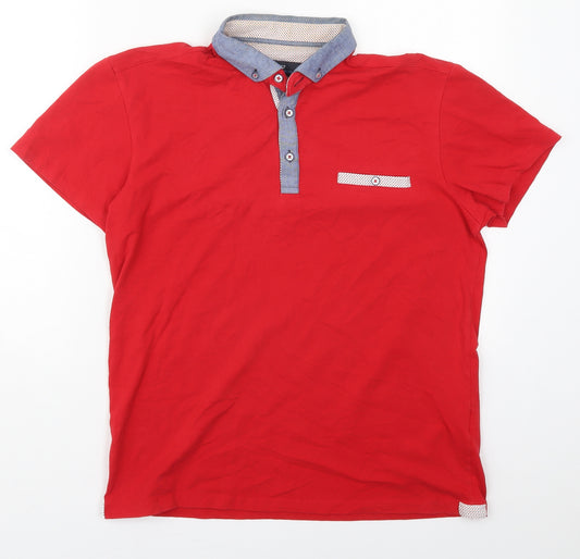 Front view of Ottomoda men’s red cotton polo, size L, collared pullover