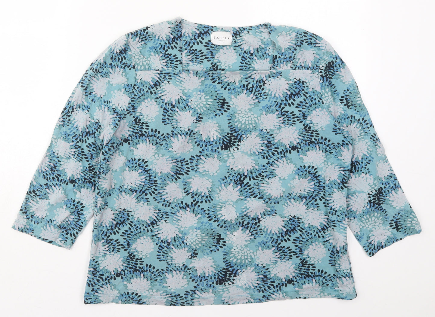 Eastex Womens Blue Floral Viscose Basic T-Shirt Size 16 Square Neck