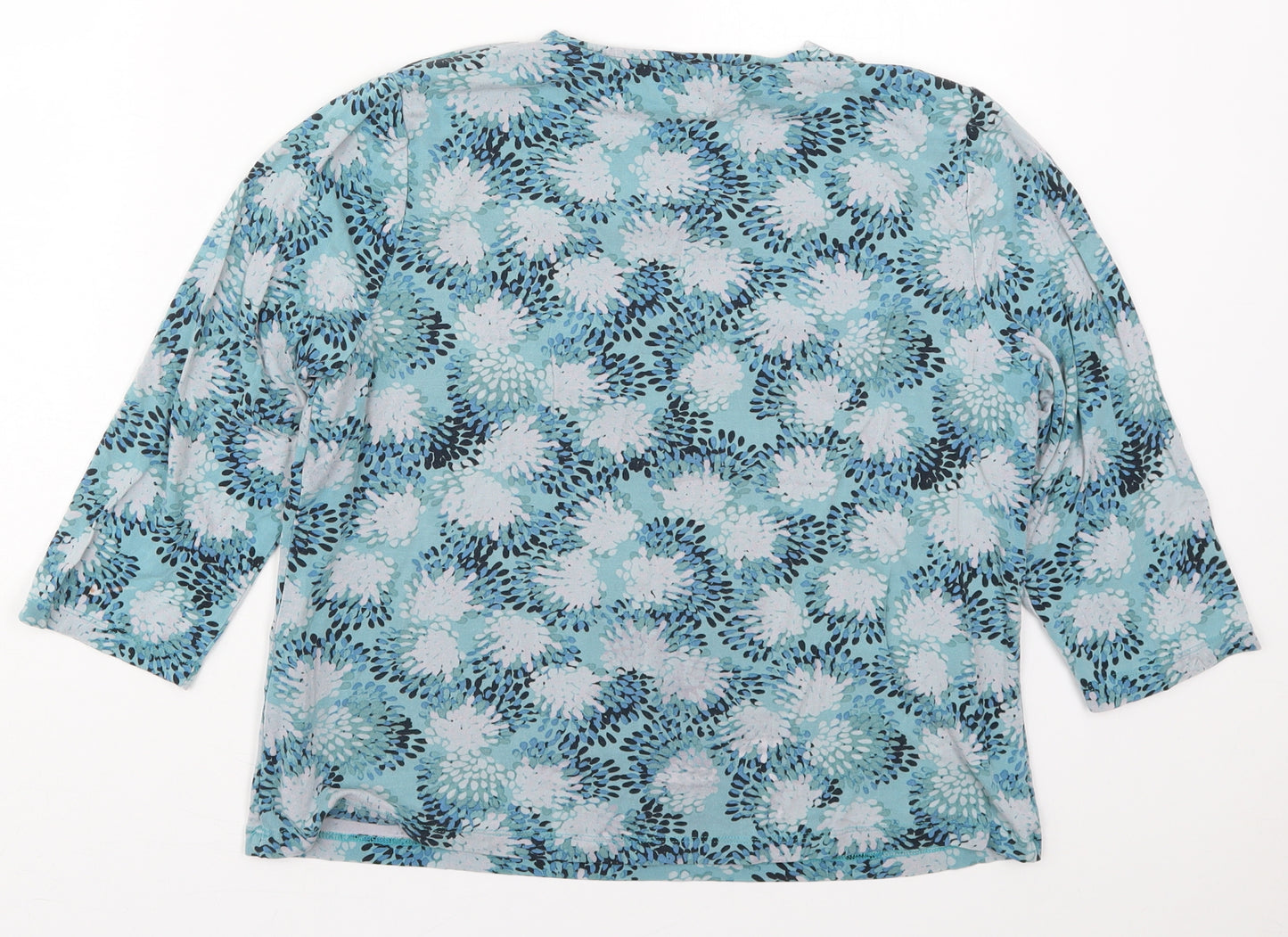 Eastex Womens Blue Floral Viscose Basic T-Shirt Size 16 Square Neck