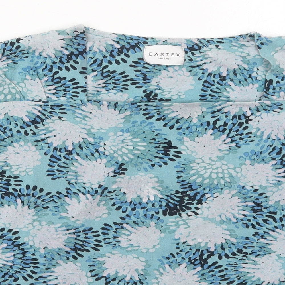 Eastex Womens Blue Floral Viscose Basic T-Shirt Size 16 Square Neck