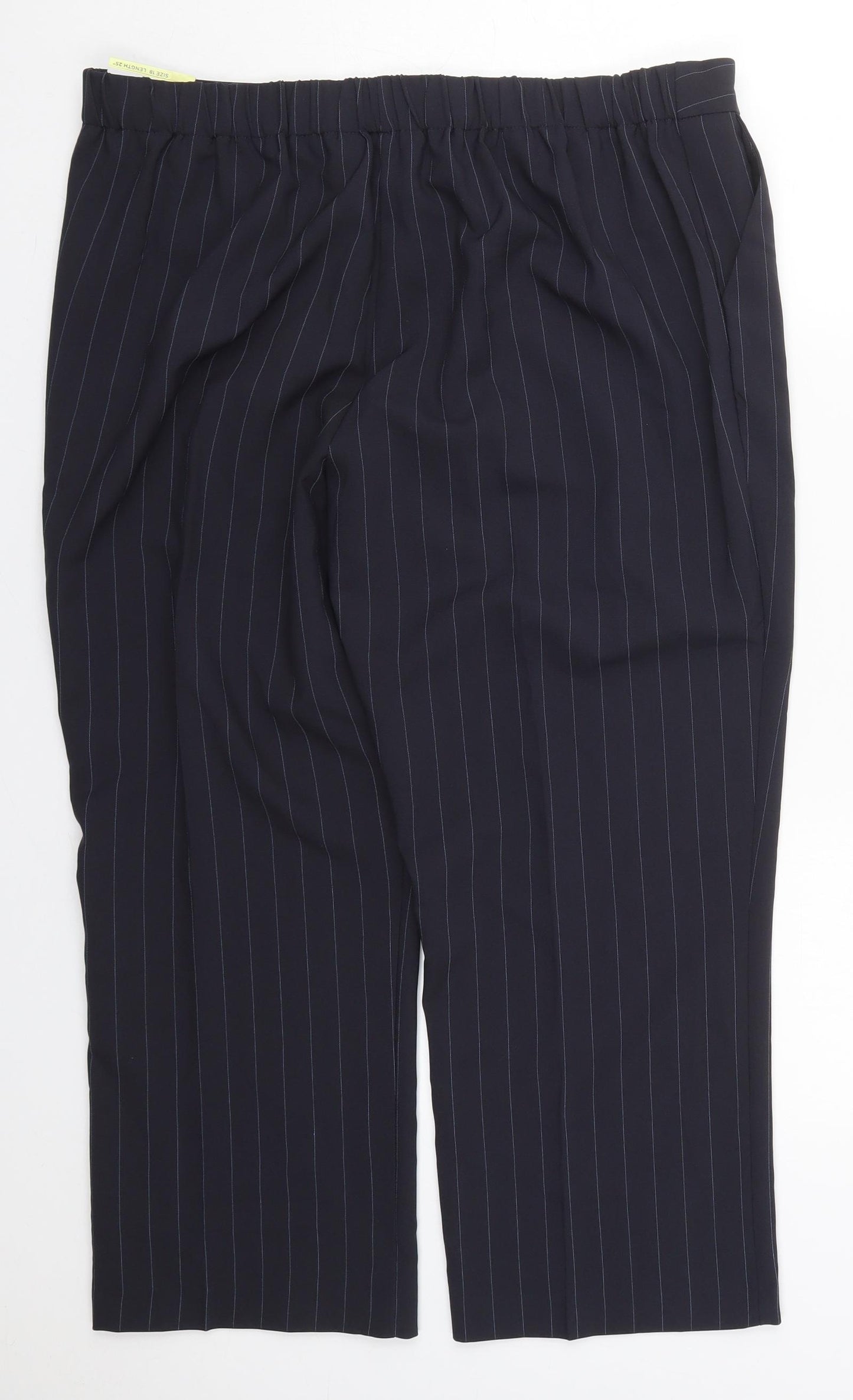 Bonmarché Womens Blue Striped Polyester Trousers  Size 18 L24 in Regular