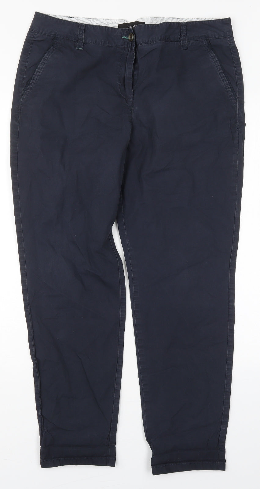 NEXT Womens Blue  Cotton Trousers  Size 14 L28 in Regular Button
