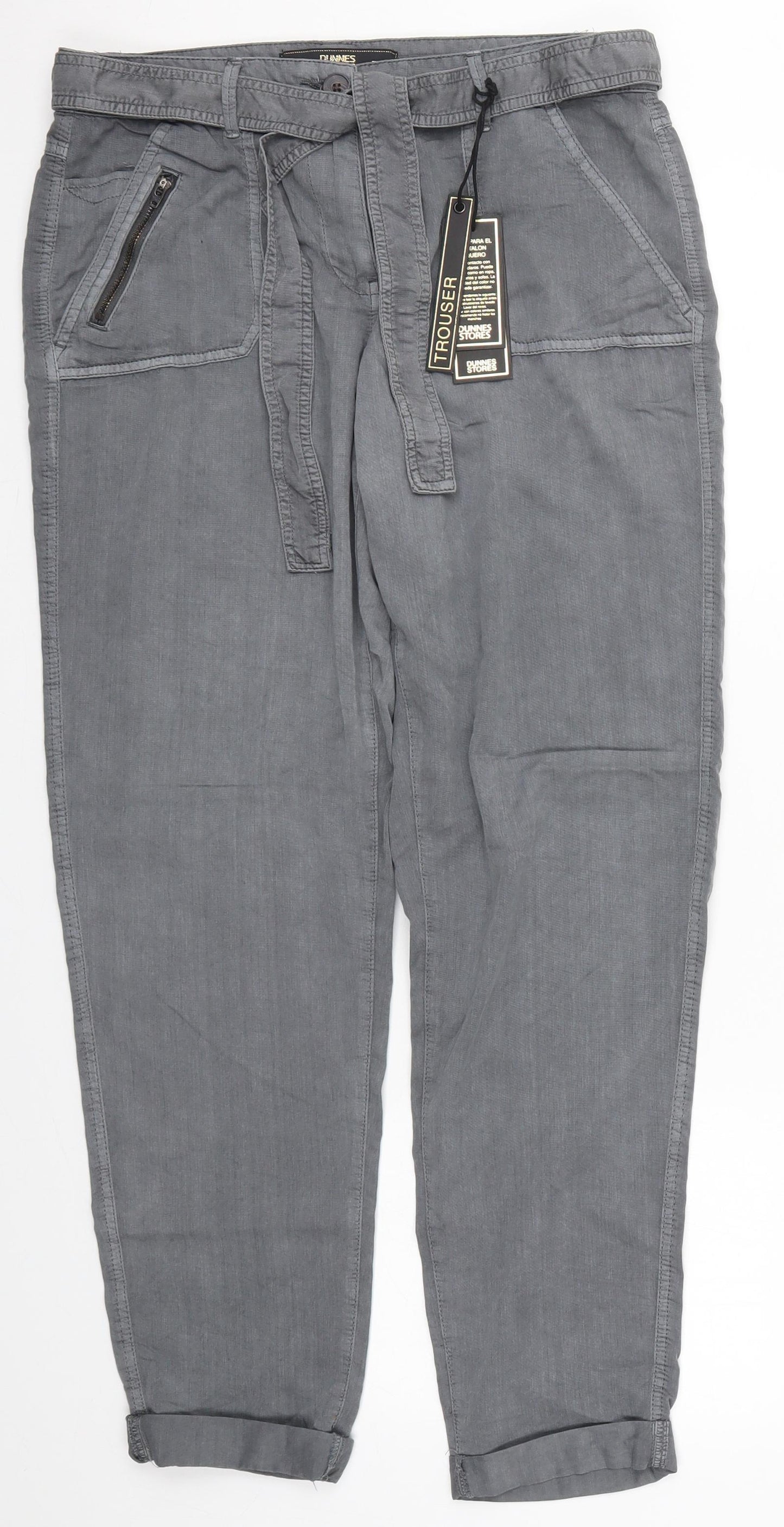 Dunnes Womens Grey  Viscose Trousers  Size 10 L29 in Regular Button