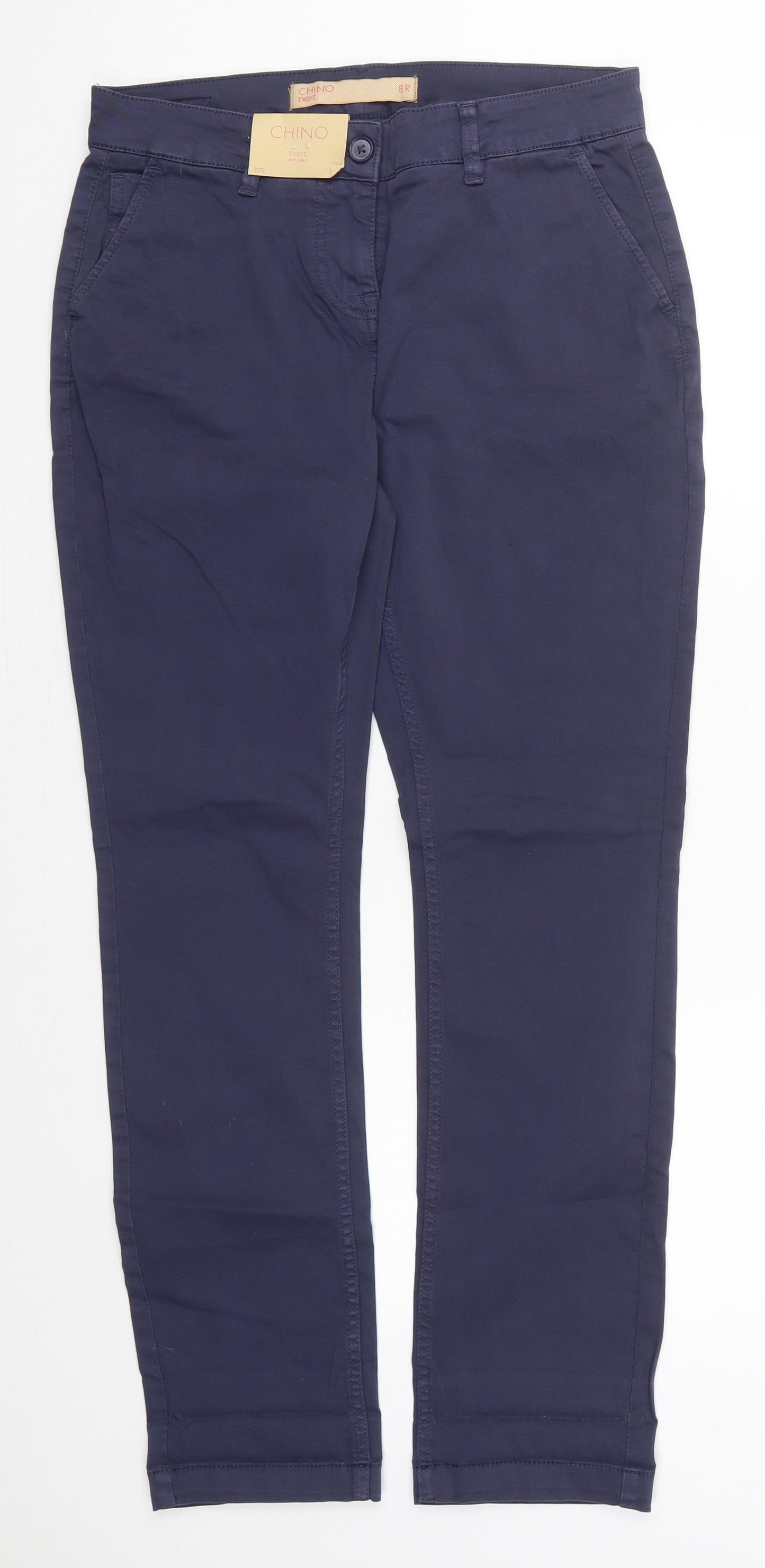 NEXT Womens Blue  Cotton Chino Trousers Size 8 L30 in Regular Button