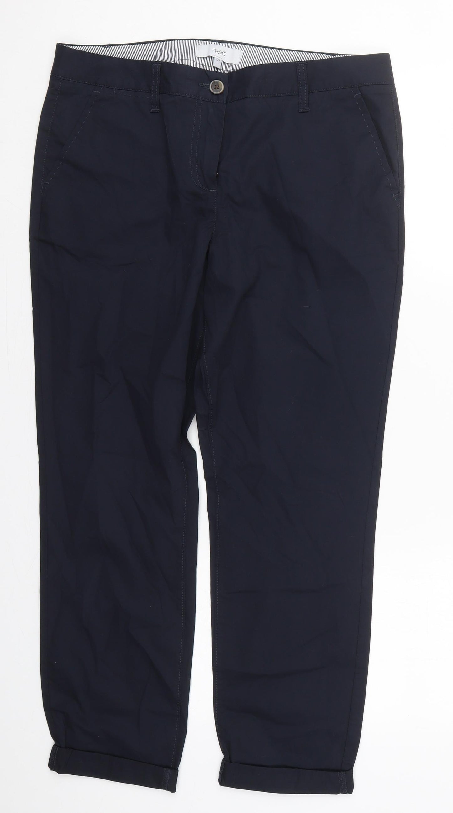 NEXT Womens Blue  Cotton Trousers  Size 12 L28 in Regular Button