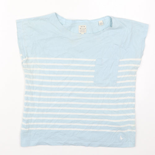 Jack Wills Womens Blue Striped Cotton Basic T-Shirt Size 6 Crew Neck