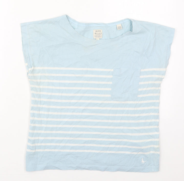 Jack Wills Womens Blue Striped Cotton Basic T-Shirt Size 6 Crew Neck