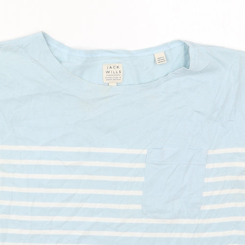Jack Wills Womens Blue Striped Cotton Basic T-Shirt Size 6 Crew Neck