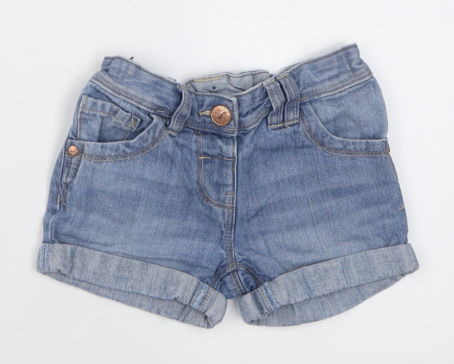NEXT Girls Blue  Cotton Boyfriend Shorts Size 3-4 Years  Regular Buckle