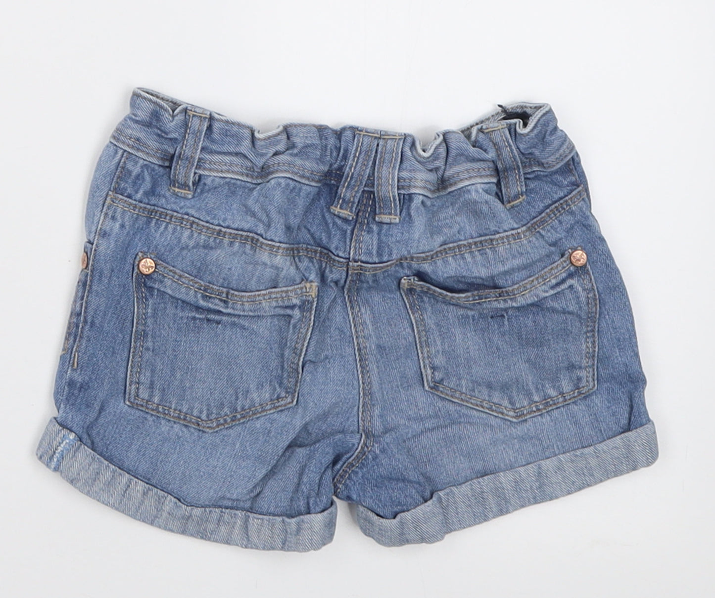 NEXT Girls Blue  Cotton Boyfriend Shorts Size 3-4 Years  Regular Buckle