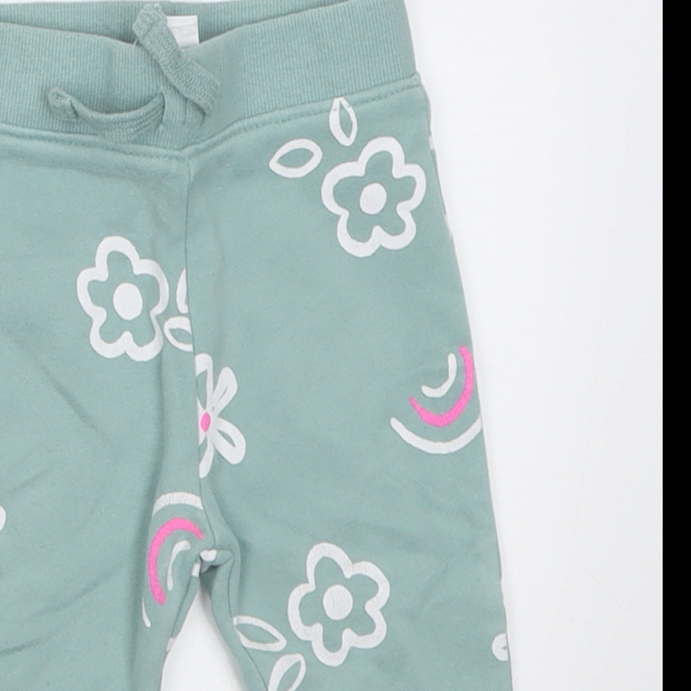 Dunnes Stores Girls Green Floral Cotton Jogger Trousers Size 6-9 Months  Tie