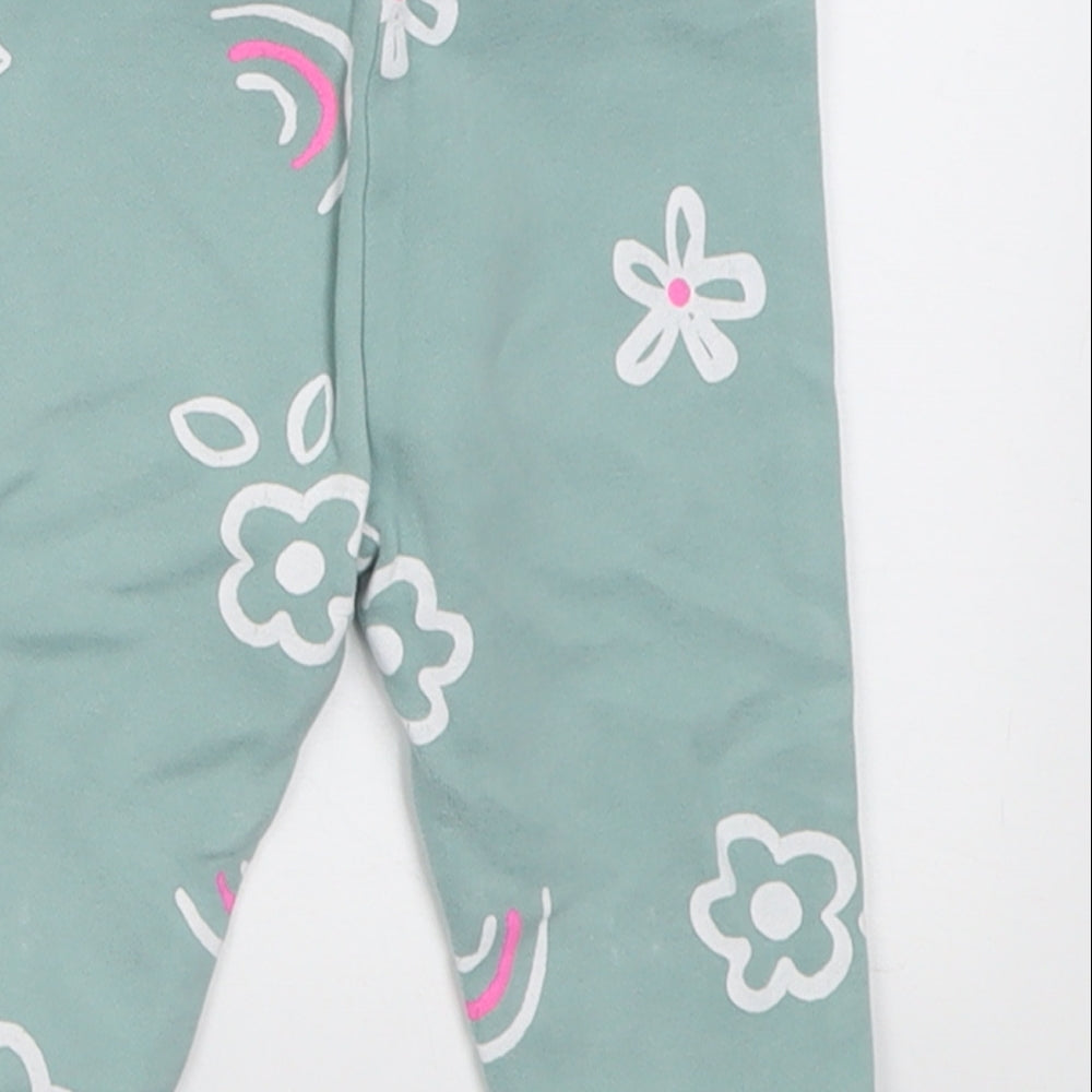 Dunnes Stores Girls Green Floral Cotton Jogger Trousers Size 6-9 Months  Tie