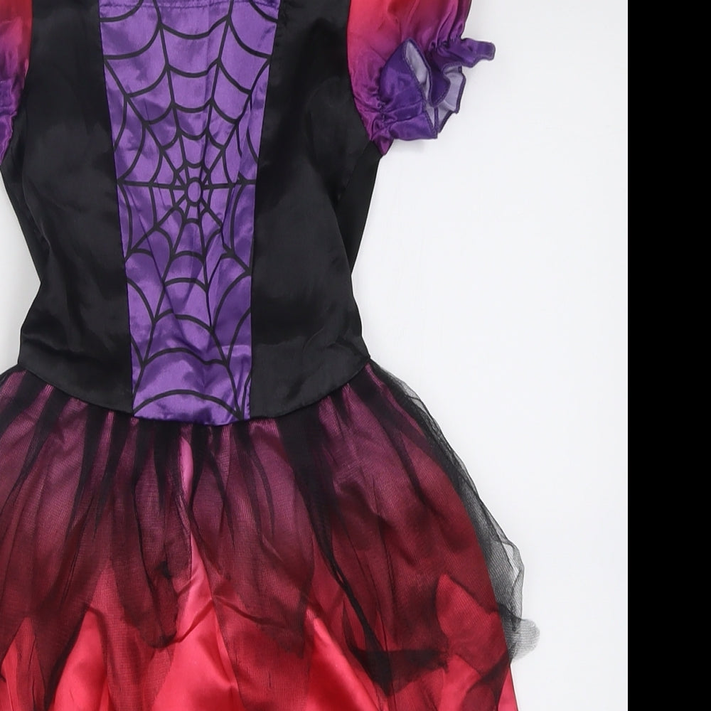 Halloween Girls Multicoloured  Polyester A-Line  Size 4-5 Years  Square Neck Hook & Loop - Spider Princess Fancy Dress