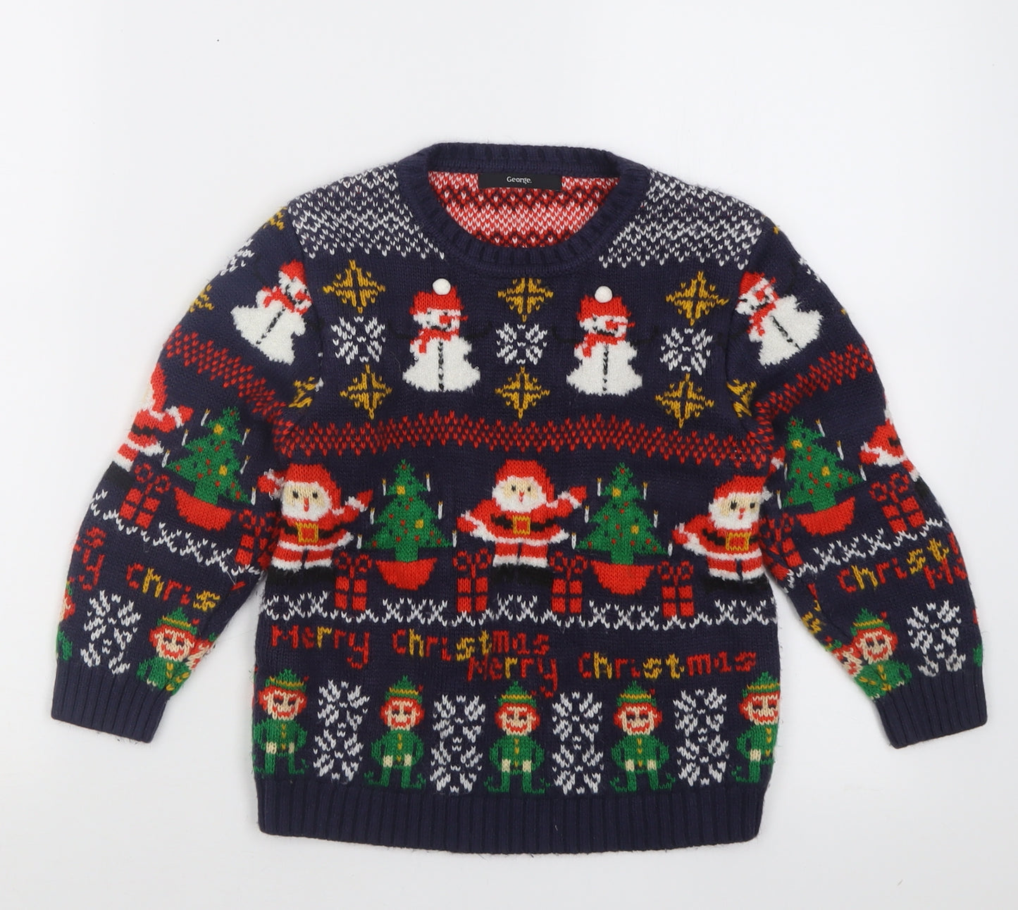 George Boys Blue Crew Neck Geometric Acrylic Pullover Jumper Size 5-6 Years  Pullover - Christmas