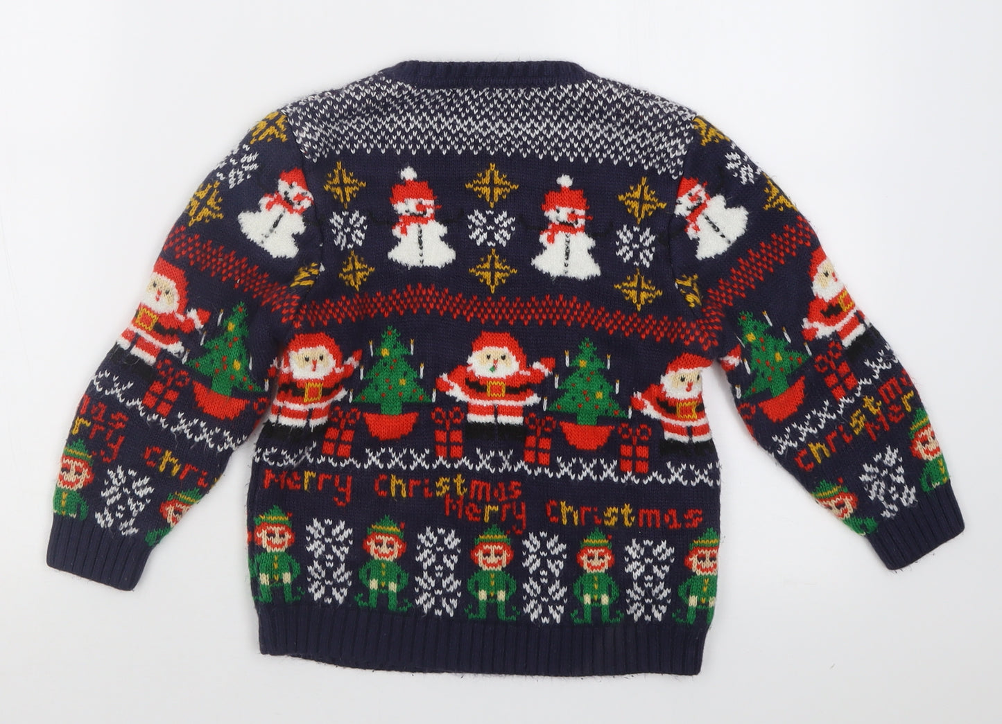 George Boys Blue Crew Neck Geometric Acrylic Pullover Jumper Size 5-6 Years  Pullover - Christmas
