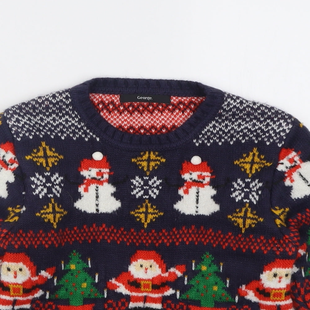 George Boys Blue Crew Neck Geometric Acrylic Pullover Jumper Size 5-6 Years  Pullover - Christmas