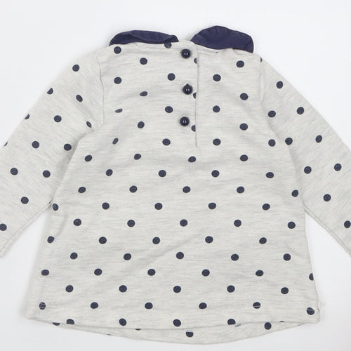 Lily Wicket Girls Grey Polka Dot Cotton Basic Casual Size 3-6 Months Collared Button
