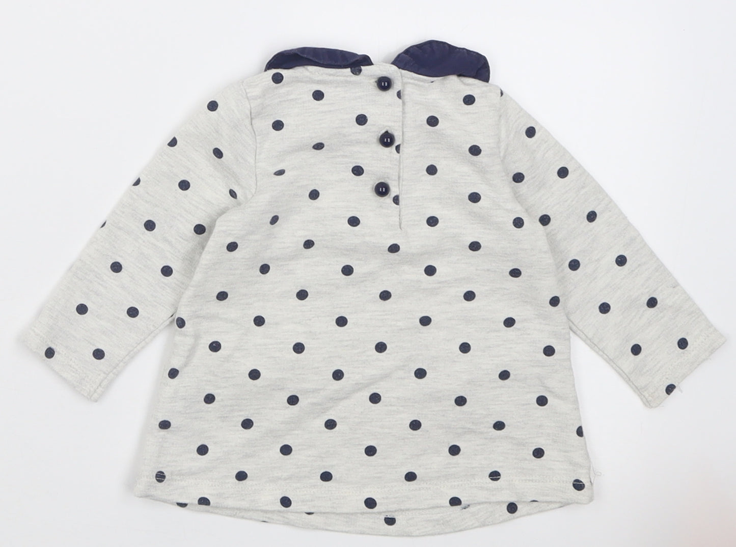 Lily Wicket Girls Grey Polka Dot Cotton Basic Casual Size 3-6 Months Collared Button