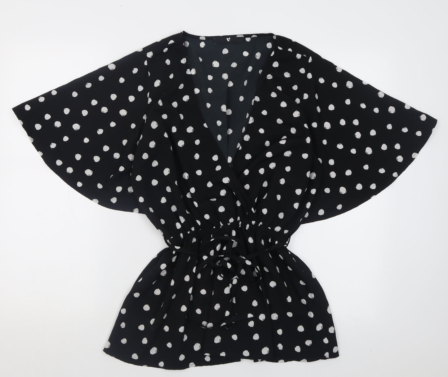 Very Womens Black Polka Dot Polyester Wrap Blouse Size 14 V-Neck