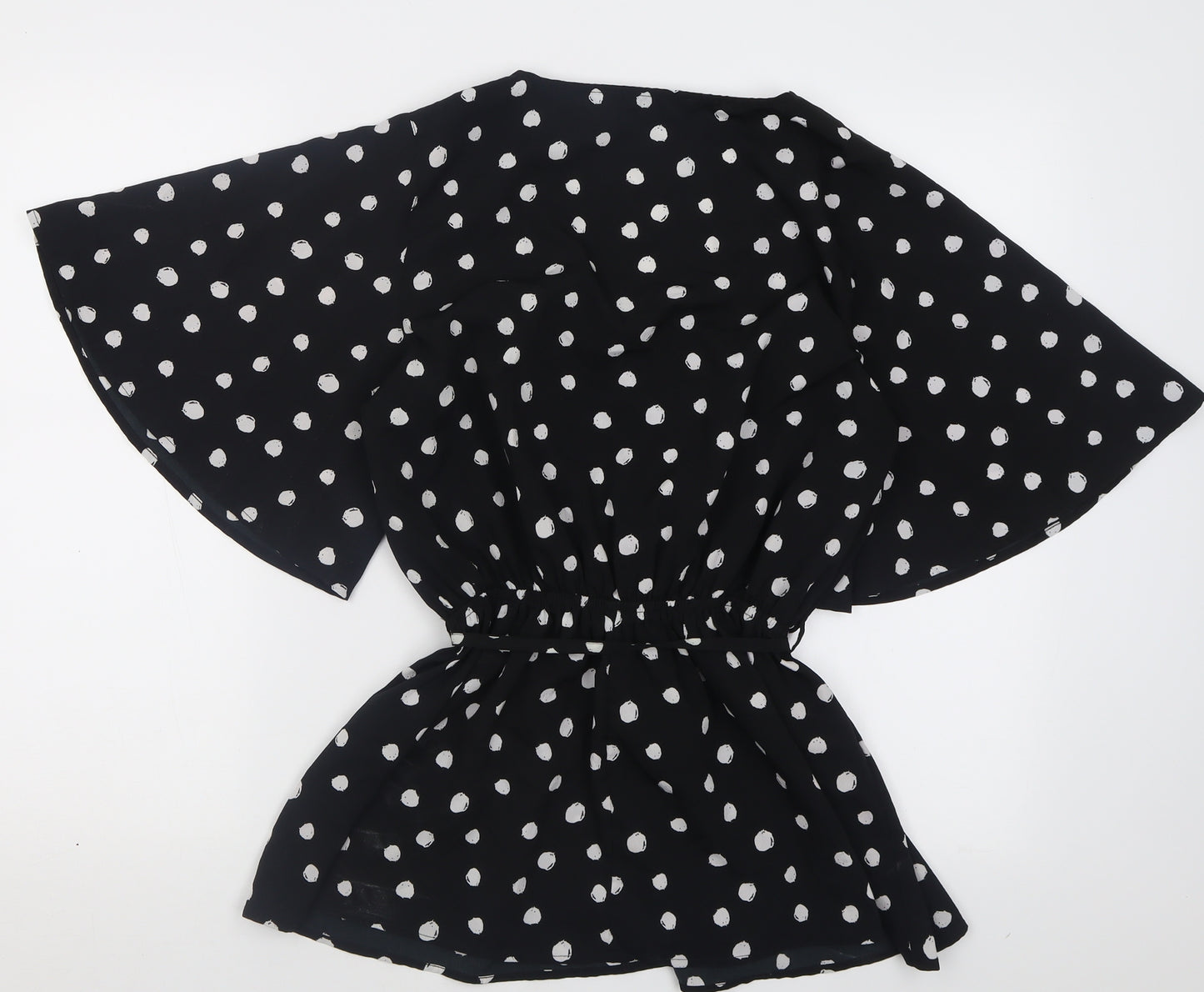 Very Womens Black Polka Dot Polyester Wrap Blouse Size 14 V-Neck