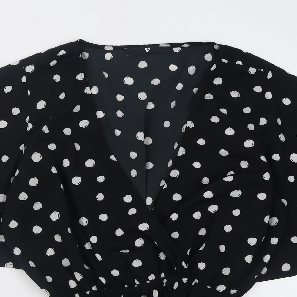 Very Womens Black Polka Dot Polyester Wrap Blouse Size 14 V-Neck