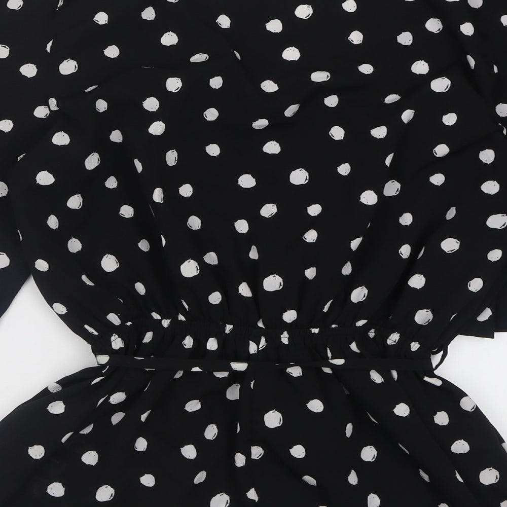 Very Womens Black Polka Dot Polyester Wrap Blouse Size 14 V-Neck