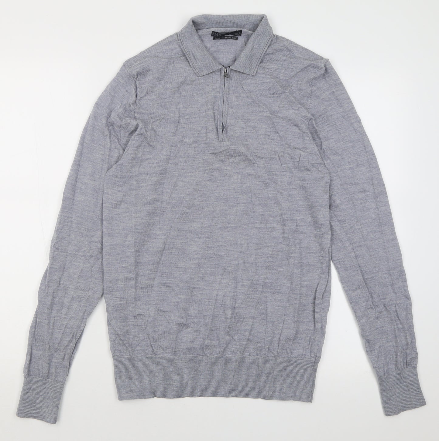 Marks and Spencer Mens Blue  Wool  Polo Size M Collared Zip