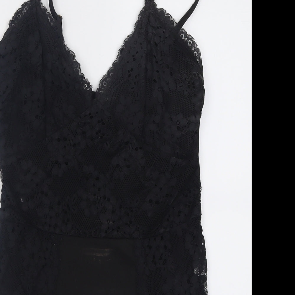 Pink Vanilla Womens Black  Polyester Bodysuit One-Piece Size M  Hook & Eye