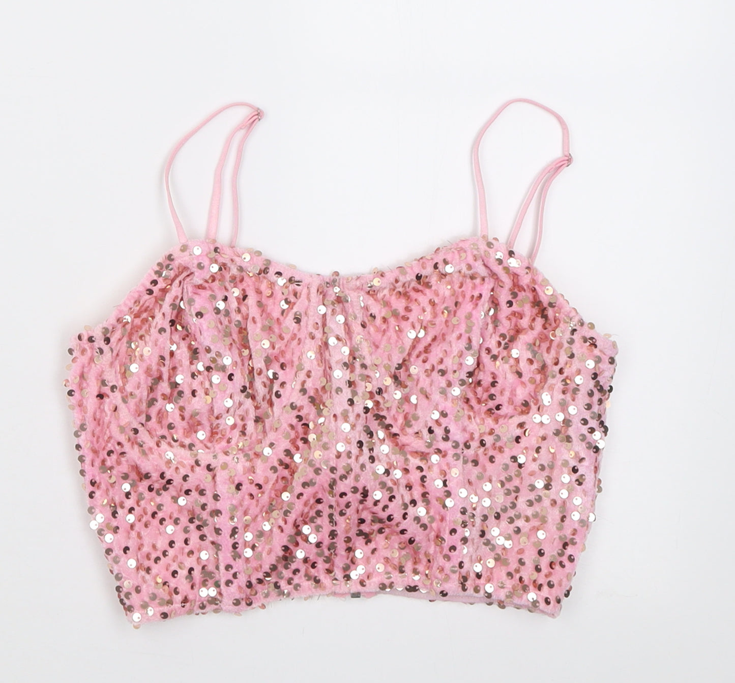 PRETTYLITTLETHING Womens Pink  Polyester Cropped Tank Size 10 V-Neck