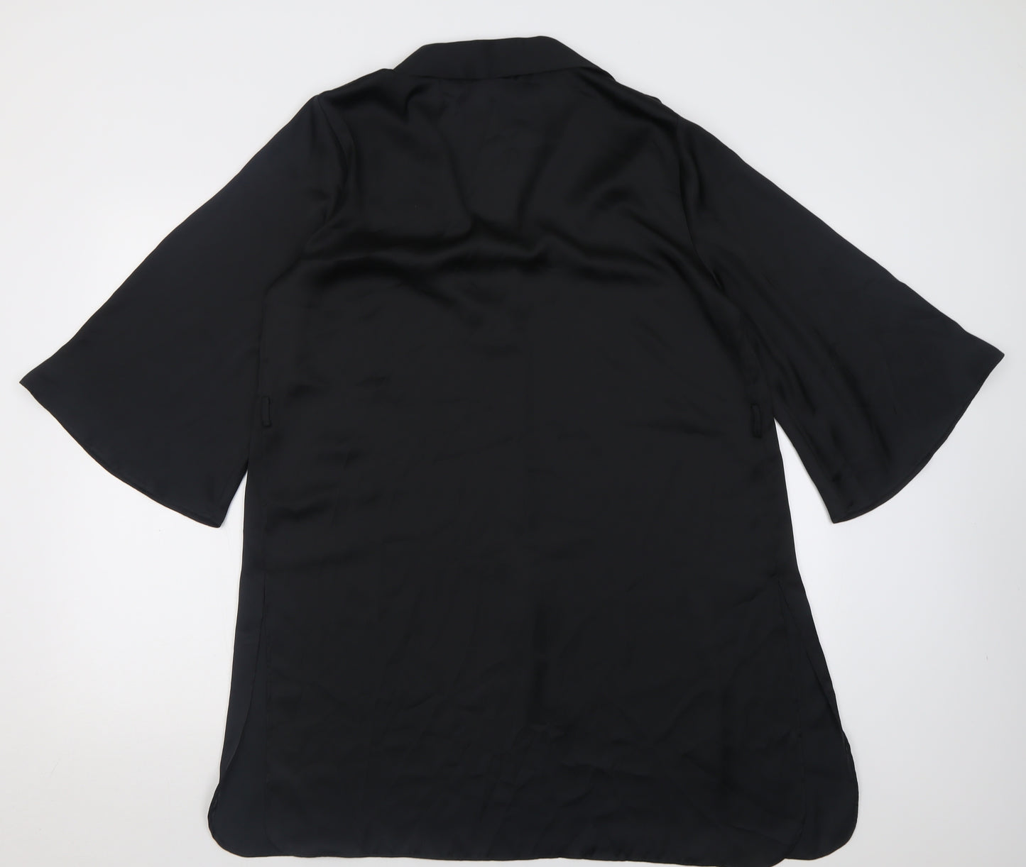 Zara Womens Black  Polyester Shirt Dress  Size L  V-Neck Pullover